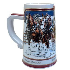 Vintage 1989 Budweiser Clydesdale Holiday Beer Stein Collectors Series Christmas